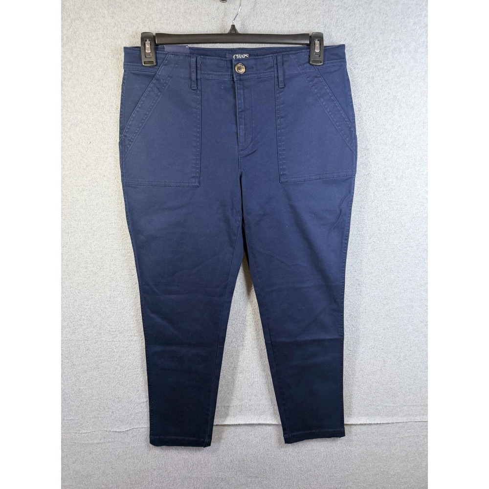 Chaps Pants Womens 12 Navy Blue Ankle Twill Stretch Utility Pockets Casual